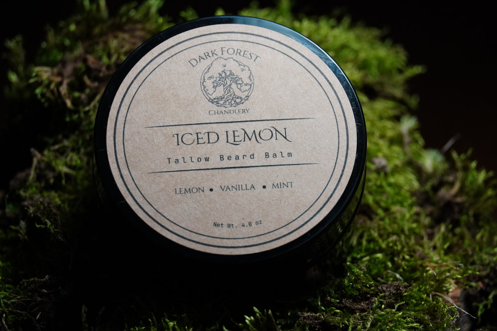 Iced Lemon citrus and vanilla beard balm, handmade in Arkansas by Dark Forest Chandlery