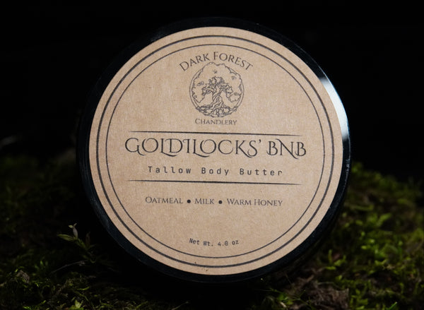 Goldilocks BNB oatmeal, milk, and honey tallow body butter, handmade in Arkansas by Dark Forest Chandlery