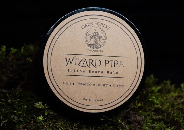 Wizard Pipe mint and tobacco beard balm, handmade in Arkansas by Dark Forest Chandlery